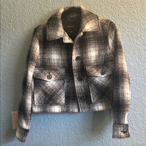 Banana Republic Monochrome Plaid Teddy Jacket